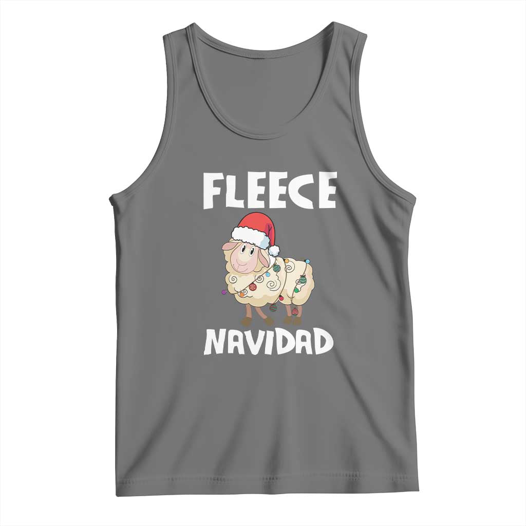 Funny Christmas Sheep Tank Top Fleece Navidad Feliz Spanish Merry Xmas TS02 Black Heather Print Your Wear