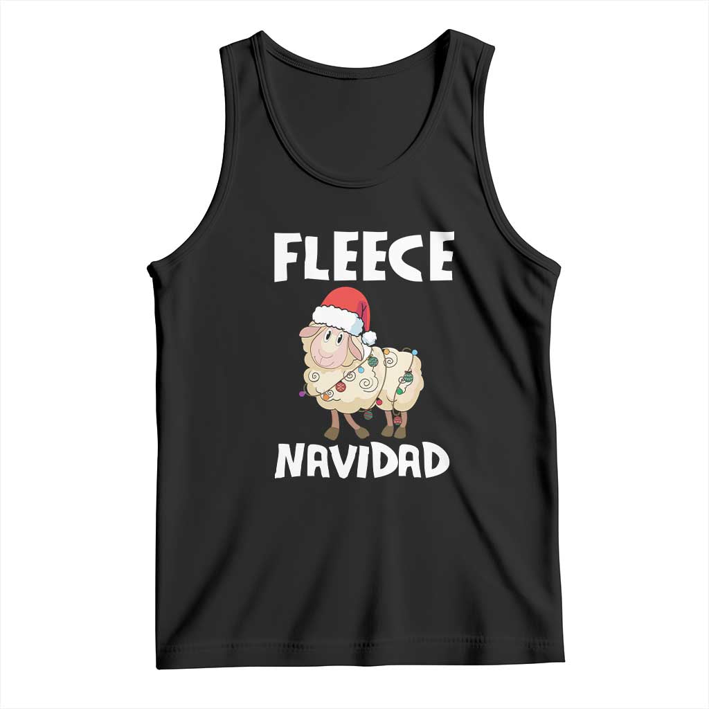 Funny Christmas Sheep Tank Top Fleece Navidad Feliz Spanish Merry Xmas TS02 Black Print Your Wear