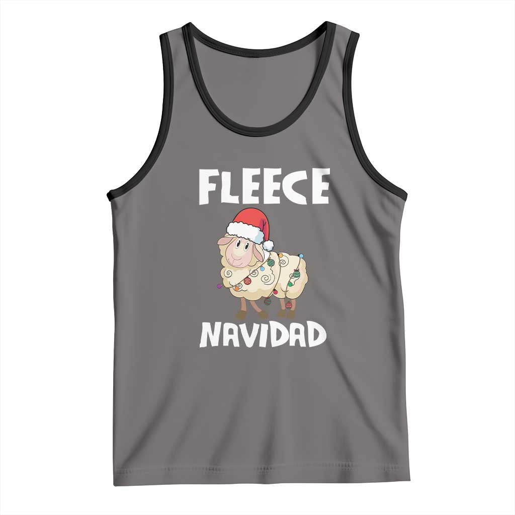 Funny Christmas Sheep Tank Top Fleece Navidad Feliz Spanish Merry Xmas TS02 Deep Heather Black Print Your Wear