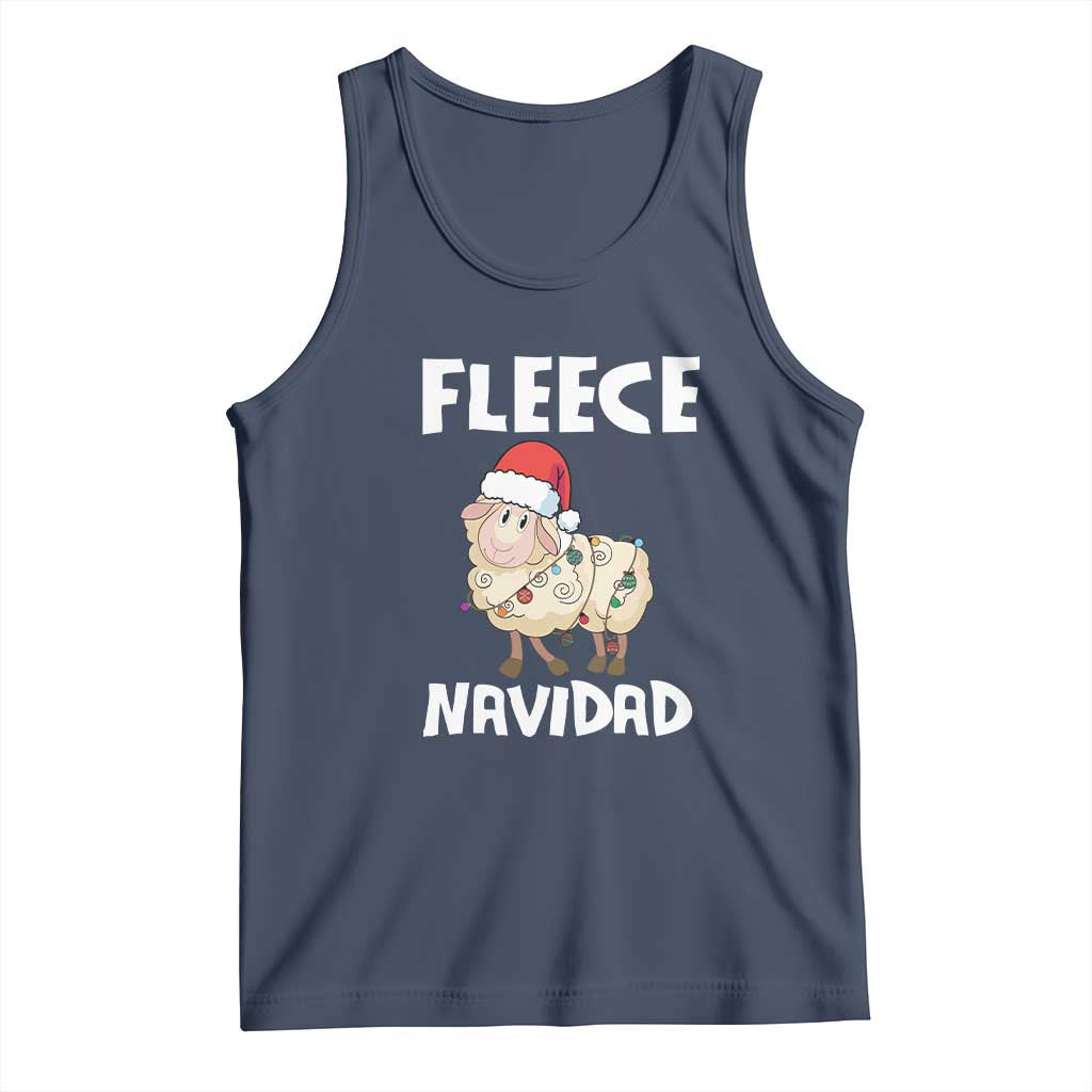 Funny Christmas Sheep Tank Top Fleece Navidad Feliz Spanish Merry Xmas TS02 Navy Print Your Wear