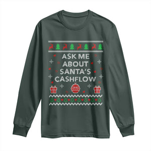Funny Christmas Accountant Long Sleeve Shirt Ask Me About Santas Cash Flow Ugly Sweater TS02 Dark Forest Green Print Your Wear
