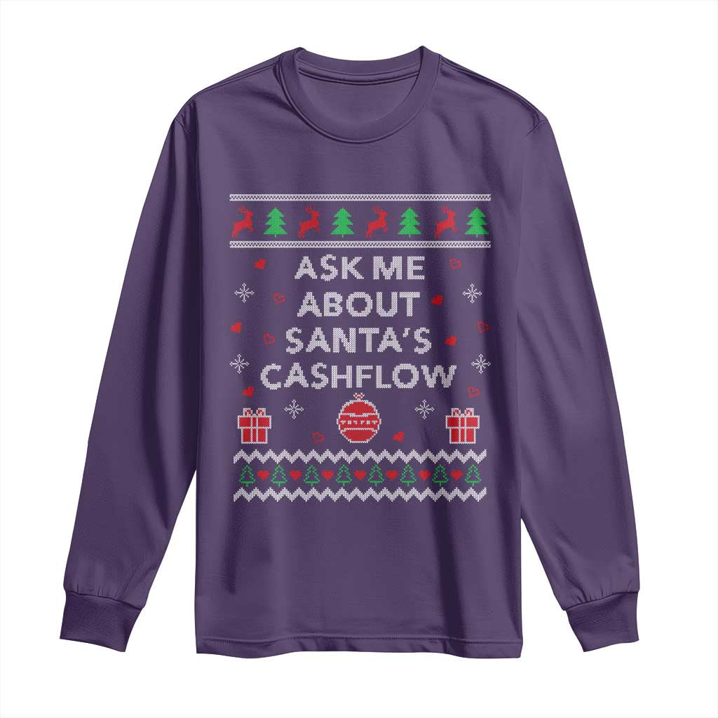 Funny Christmas Accountant Long Sleeve Shirt Ask Me About Santas Cash Flow Ugly Sweater TS02 Purple Print Your Wear