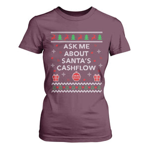 Funny Christmas Accountant T Shirt For Women Ask Me About Santas Cash Flow Ugly Sweater TS02 Maroon Print Your Wear