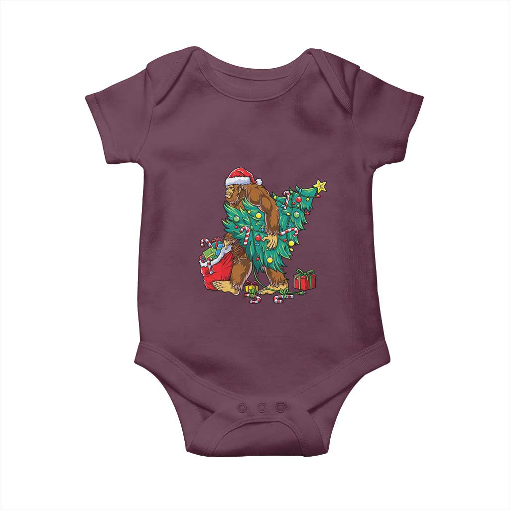 Bigfoot Christmas Tree Baby Onesie Xmas Lights Sasquatch Lovers TS02 Maroon Print Your Wear