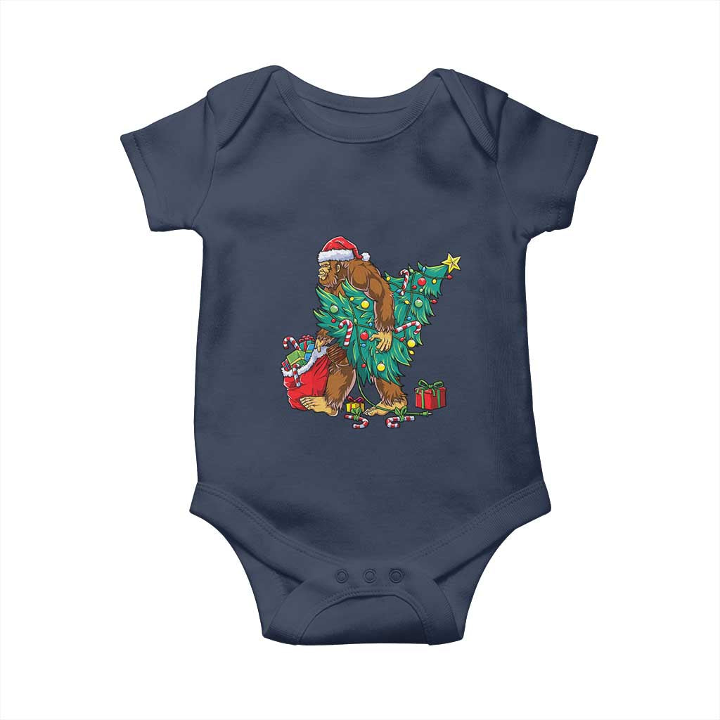 Bigfoot Christmas Tree Baby Onesie Xmas Lights Sasquatch Lovers TS02 Navy Print Your Wear