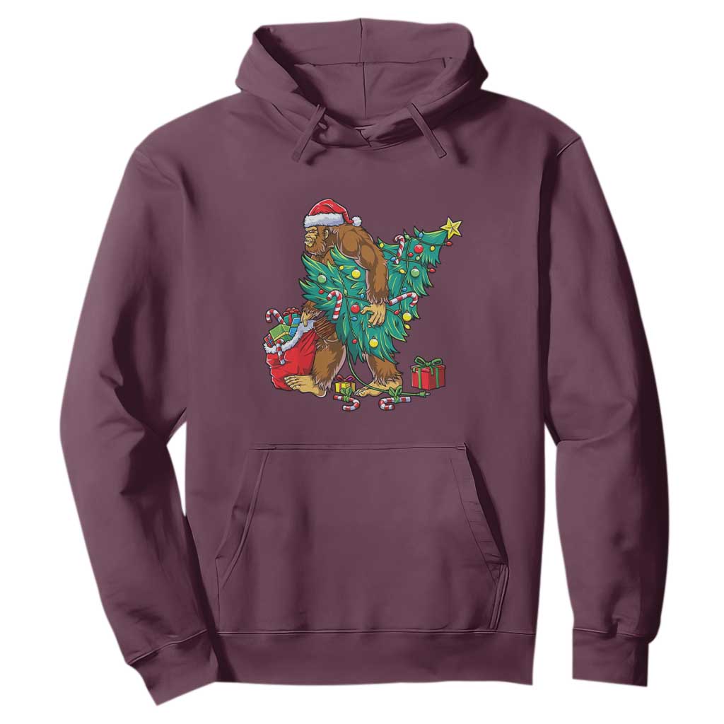 Bigfoot Christmas Tree Hoodie Xmas Lights Sasquatch Lovers TS02 Maroon Print Your Wear