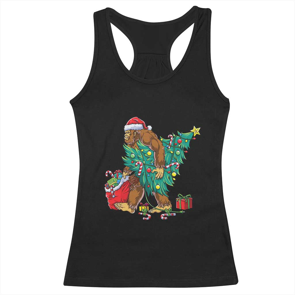Bigfoot Christmas Tree Racerback Tank Top Xmas Lights Sasquatch Lovers TS02 Black Print Your Wear