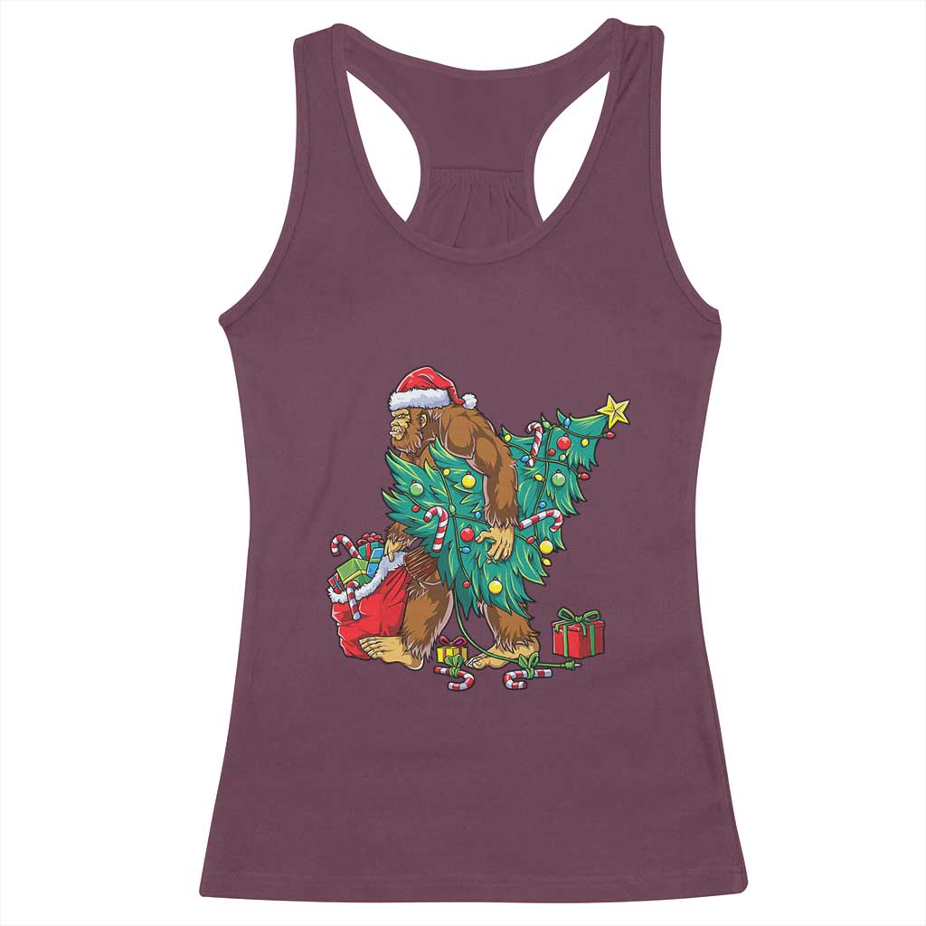 Bigfoot Christmas Tree Racerback Tank Top Xmas Lights Sasquatch Lovers TS02 Maroon Print Your Wear