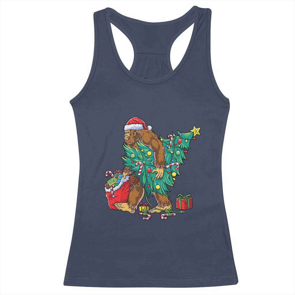 Bigfoot Christmas Tree Racerback Tank Top Xmas Lights Sasquatch Lovers TS02 Navy Print Your Wear