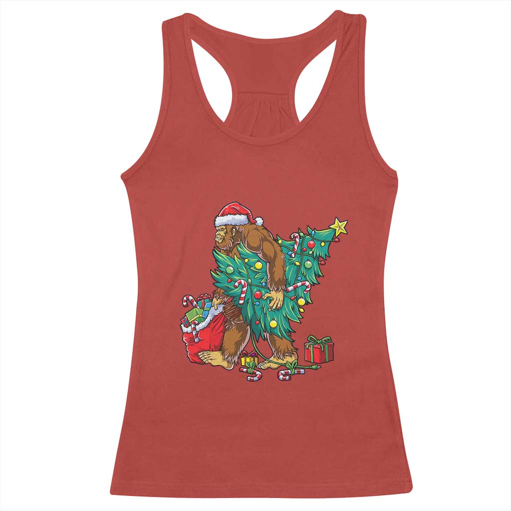 Bigfoot Christmas Tree Racerback Tank Top Xmas Lights Sasquatch Lovers TS02 Red Print Your Wear