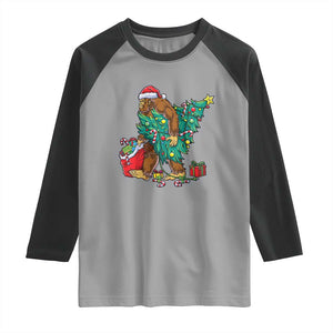 Bigfoot Christmas Tree Raglan Shirt Xmas Lights Sasquatch Lovers TS02 Sport Gray Black Print Your Wear