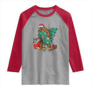 Bigfoot Christmas Tree Raglan Shirt Xmas Lights Sasquatch Lovers TS02 Sport Gray Red Print Your Wear