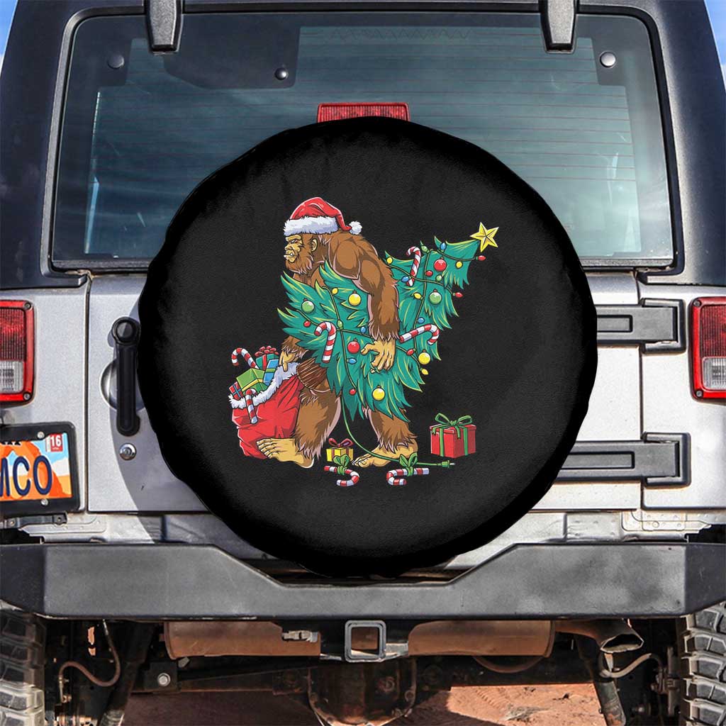 Bigfoot Christmas Tree Spare Tire Cover Xmas Lights Sasquatch Lovers TS02 No hole Black Print Your Wear