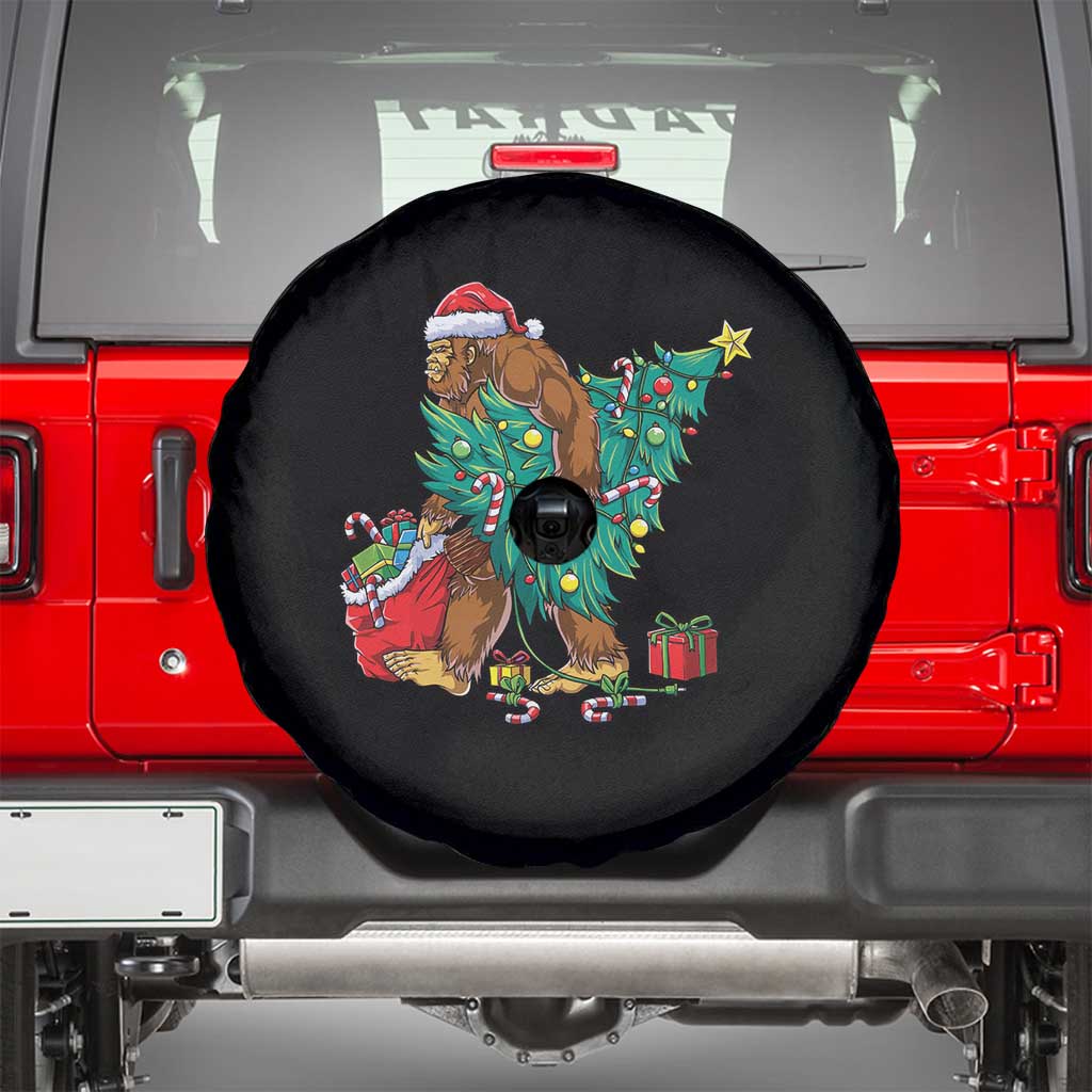 Bigfoot Christmas Tree Spare Tire Cover Xmas Lights Sasquatch Lovers TS02 Black Print Your Wear