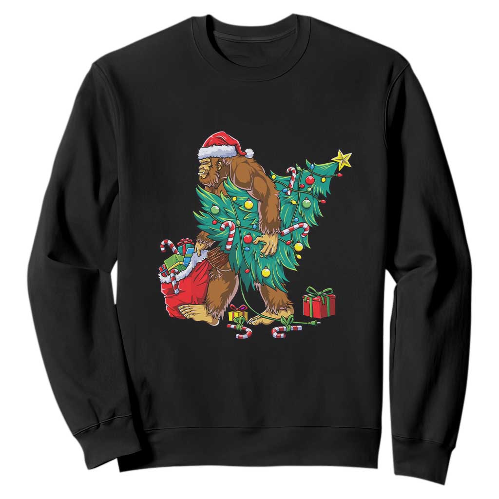 Bigfoot Christmas Tree Sweatshirt Xmas Lights Sasquatch Lovers TS02 Black Print Your Wear