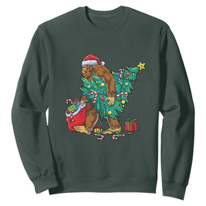 Bigfoot Christmas Tree Sweatshirt Xmas Lights Sasquatch Lovers TS02 Dark Forest Green Print Your Wear