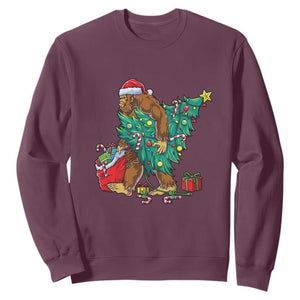 Bigfoot Christmas Tree Sweatshirt Xmas Lights Sasquatch Lovers TS02 Maroon Print Your Wear