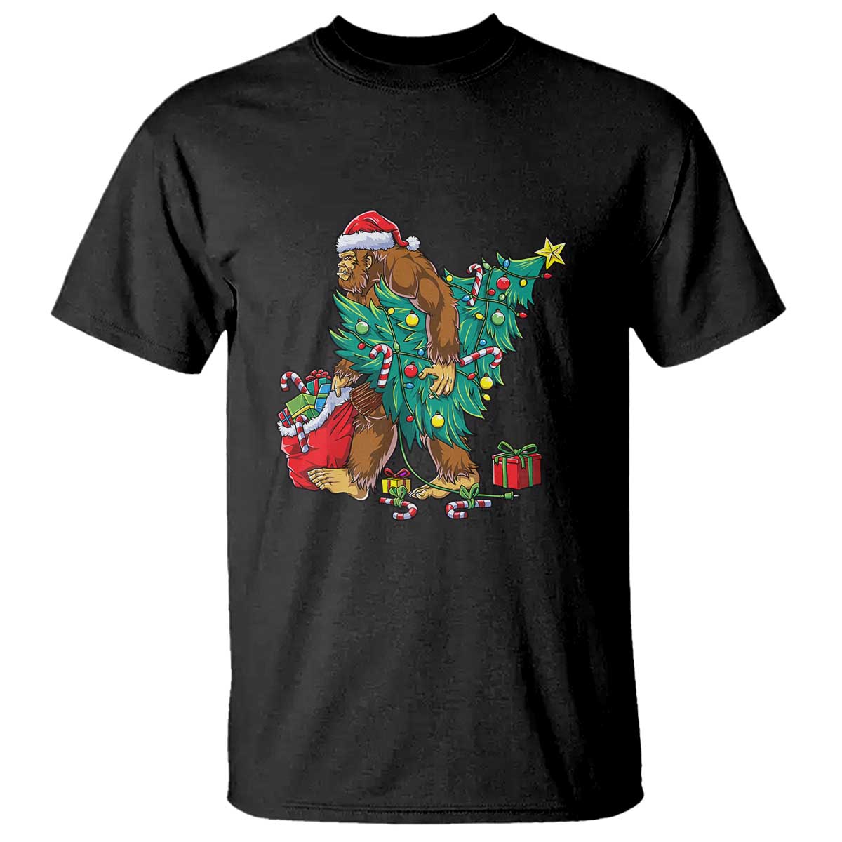 Bigfoot Christmas Tree T Shirt Xmas Lights Sasquatch Lovers TS02 Black Print Your Wear