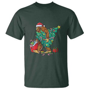 Bigfoot Christmas Tree T Shirt Xmas Lights Sasquatch Lovers TS02 Dark Forest Green Print Your Wear