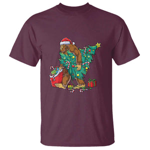 Bigfoot Christmas Tree T Shirt Xmas Lights Sasquatch Lovers TS02 Maroon Print Your Wear