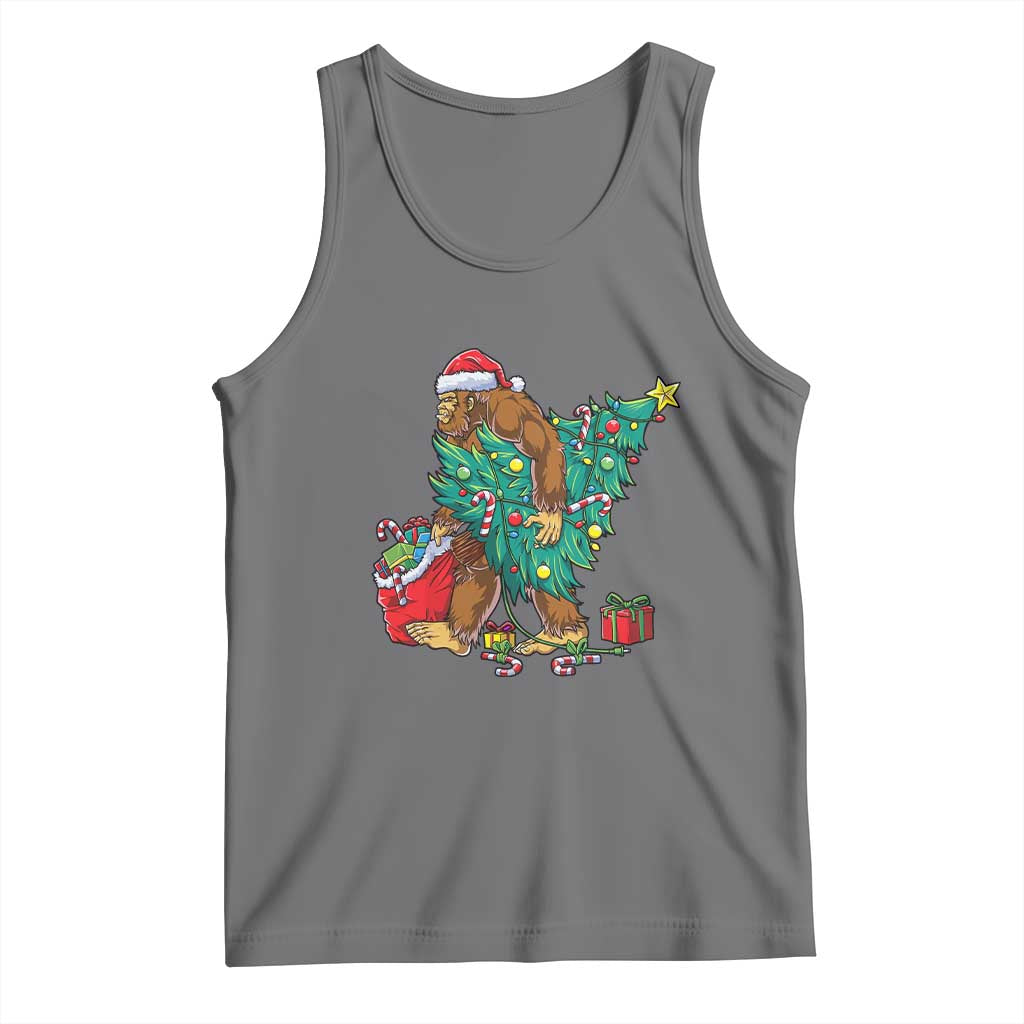 Bigfoot Christmas Tree Tank Top Xmas Lights Sasquatch Lovers TS02 Black Heather Print Your Wear