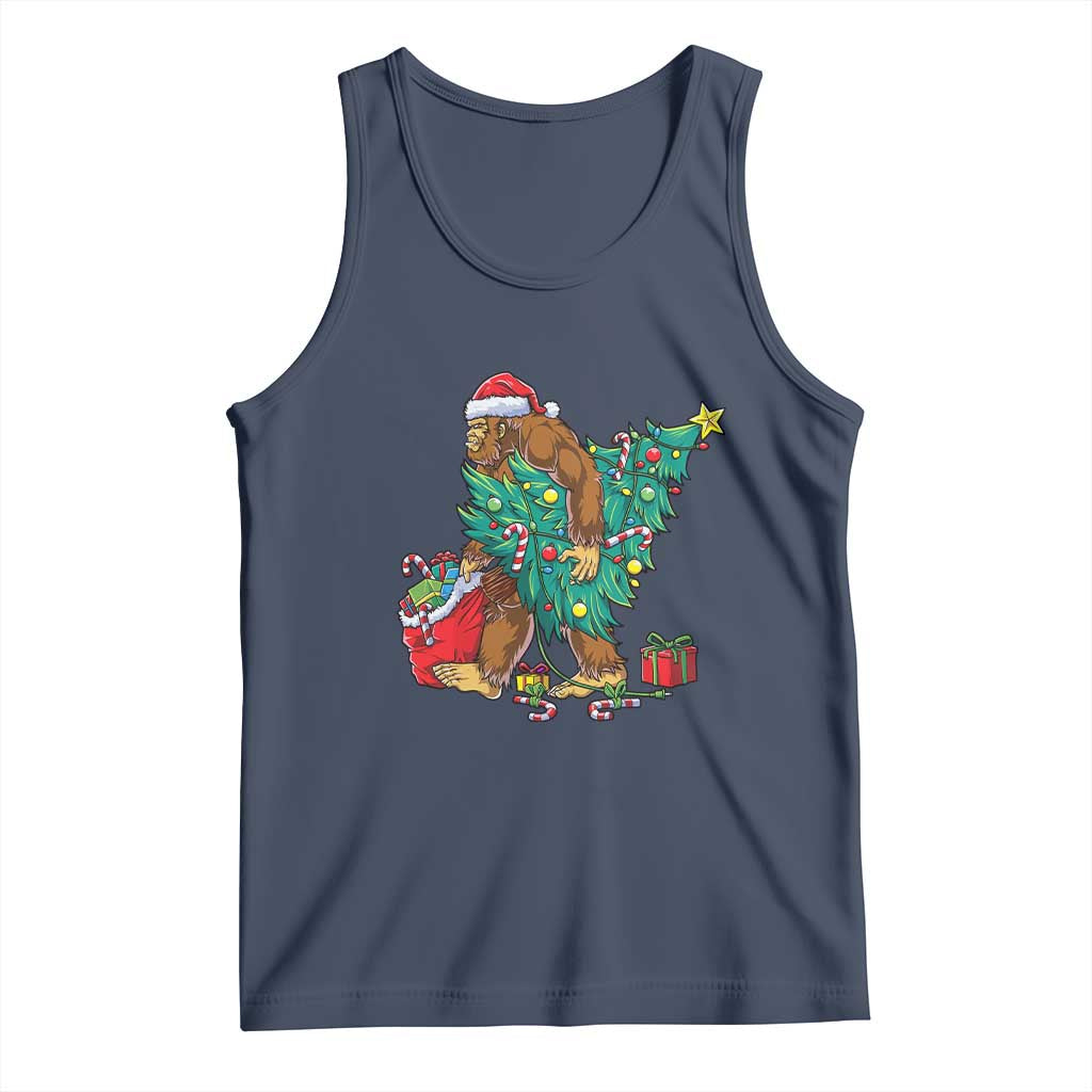 Bigfoot Christmas Tree Tank Top Xmas Lights Sasquatch Lovers TS02 Navy Print Your Wear