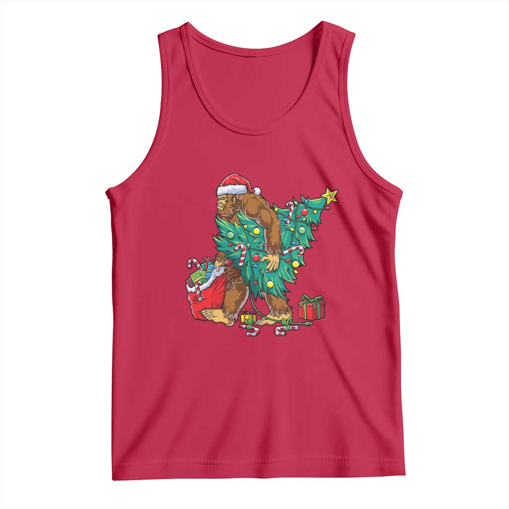 Bigfoot Christmas Tree Tank Top Xmas Lights Sasquatch Lovers TS02 Red Print Your Wear