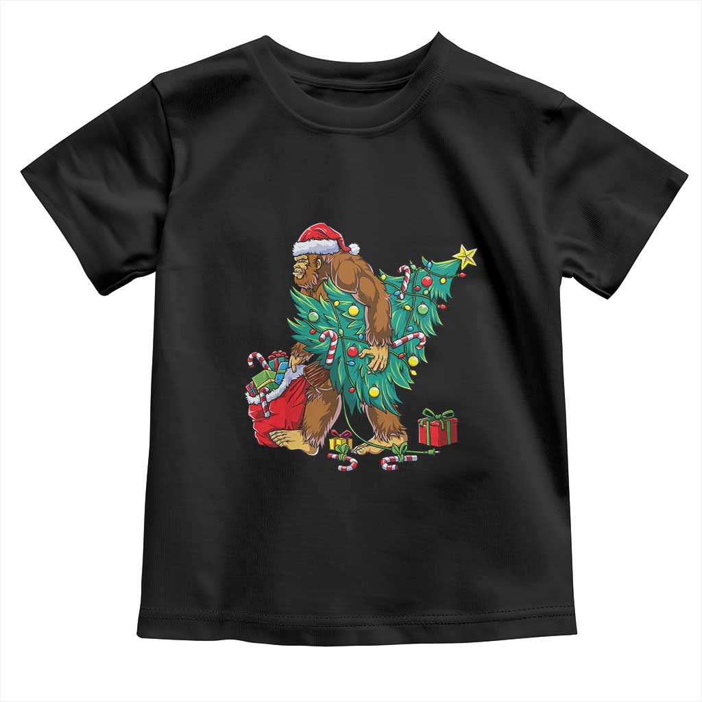 Bigfoot Christmas Tree Toddler T Shirt Xmas Lights Sasquatch Lovers TS02 Black Print Your Wear