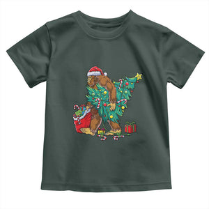 Bigfoot Christmas Tree Toddler T Shirt Xmas Lights Sasquatch Lovers TS02 Dark Forest Green Print Your Wear