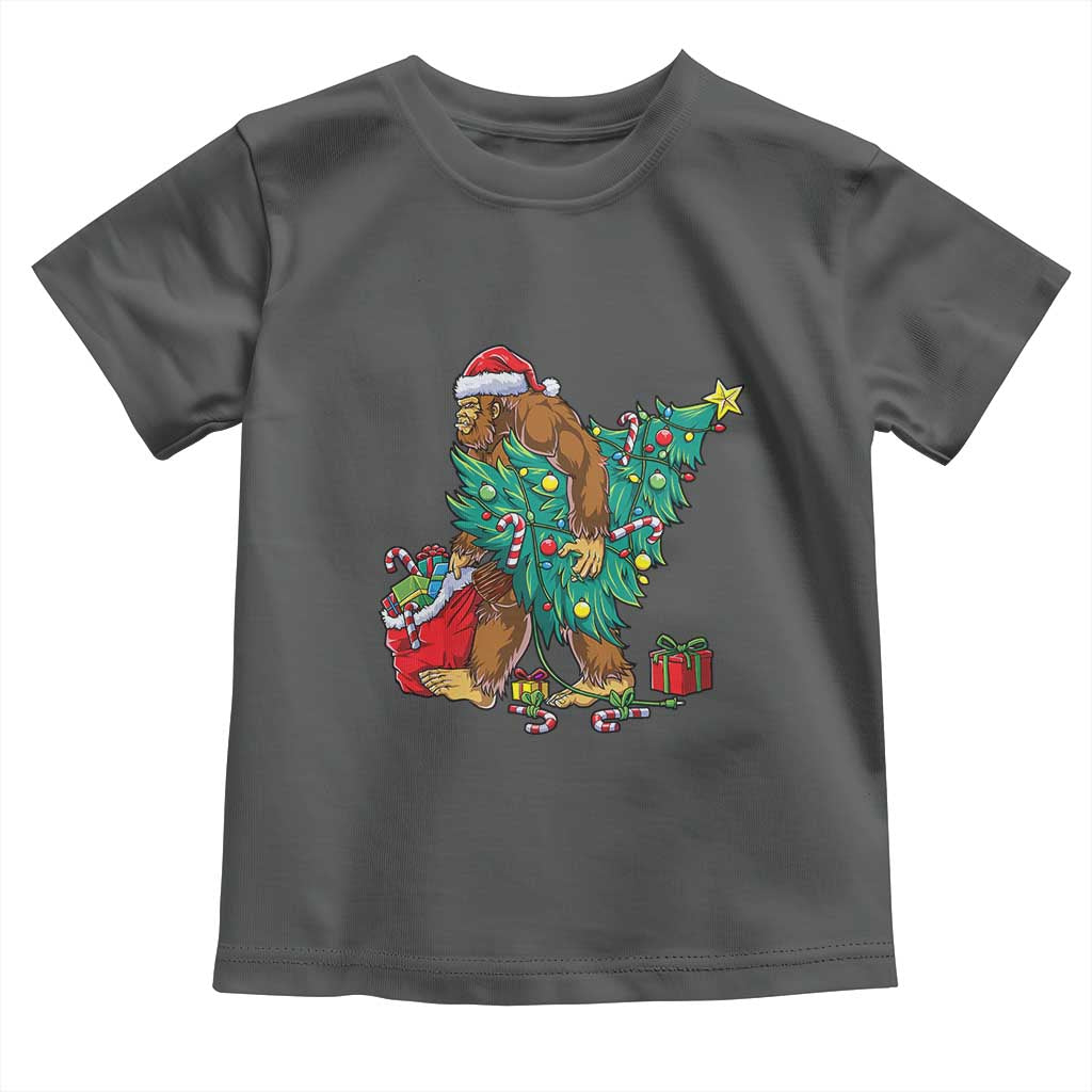 Bigfoot Christmas Tree Toddler T Shirt Xmas Lights Sasquatch Lovers TS02 Dark Heather Print Your Wear