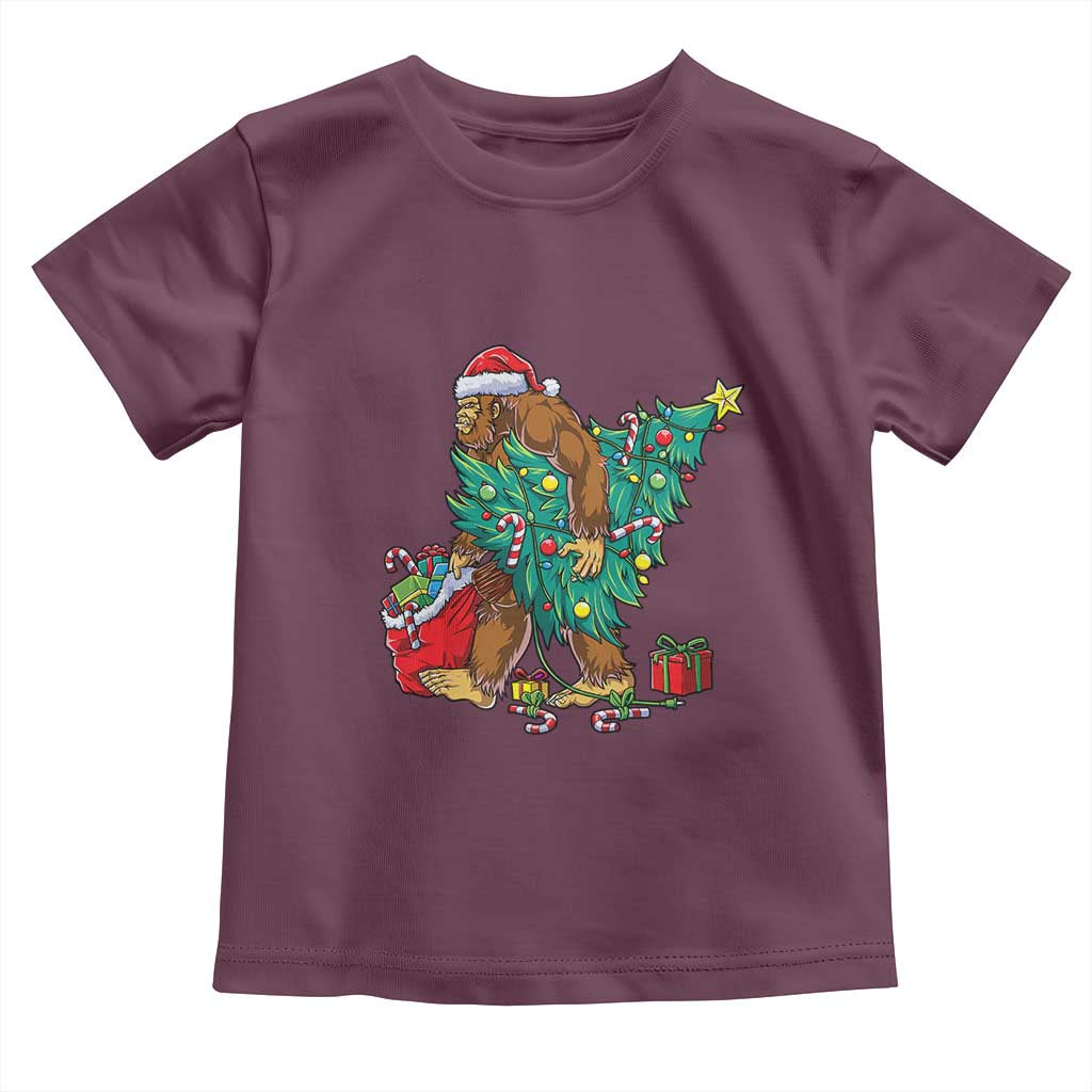 Bigfoot Christmas Tree Toddler T Shirt Xmas Lights Sasquatch Lovers TS02 Maroon Print Your Wear