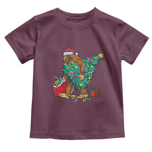 Bigfoot Christmas Tree Toddler T Shirt Xmas Lights Sasquatch Lovers TS02 Maroon Print Your Wear