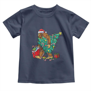Bigfoot Christmas Tree Toddler T Shirt Xmas Lights Sasquatch Lovers TS02 Navy Print Your Wear