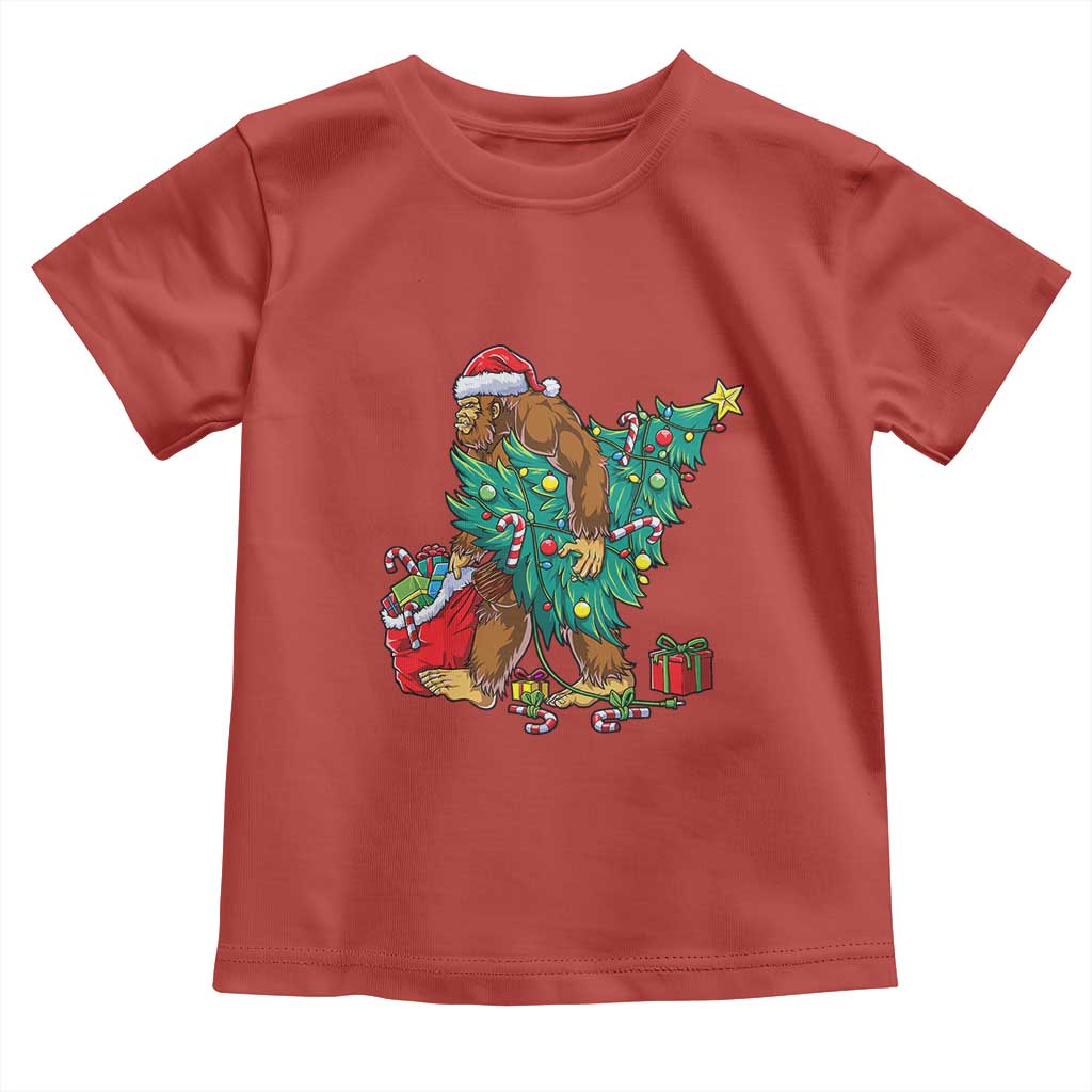 Bigfoot Christmas Tree Toddler T Shirt Xmas Lights Sasquatch Lovers TS02 Red Print Your Wear