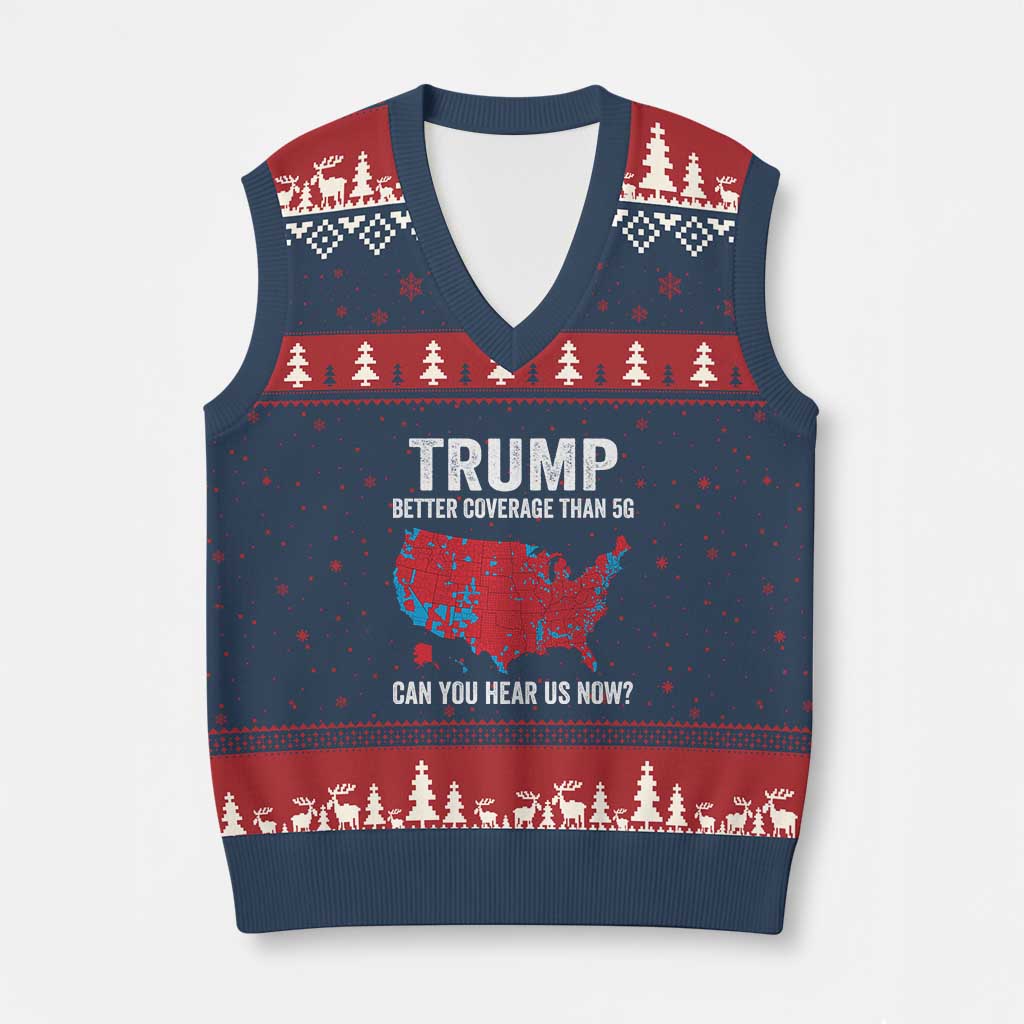 Trump Won Better Coverage Than 5G V-Neck Knit Sweater Vest Can You Hear Us Now American TS02 Navy Red Print Your Wear