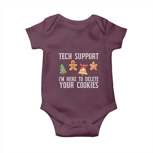 Funny Christmas Tech Support Baby Onesie Here To Delete Cookies Festive Xmas TS02 Maroon Print Your Wear
