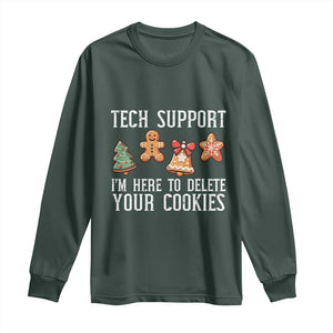 Funny Christmas Tech Support Long Sleeve Shirt Here To Delete Cookies Festive Xmas TS02 Dark Forest Green Print Your Wear