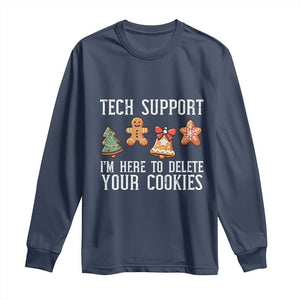 Funny Christmas Tech Support Long Sleeve Shirt Here To Delete Cookies Festive Xmas TS02 Navy Print Your Wear