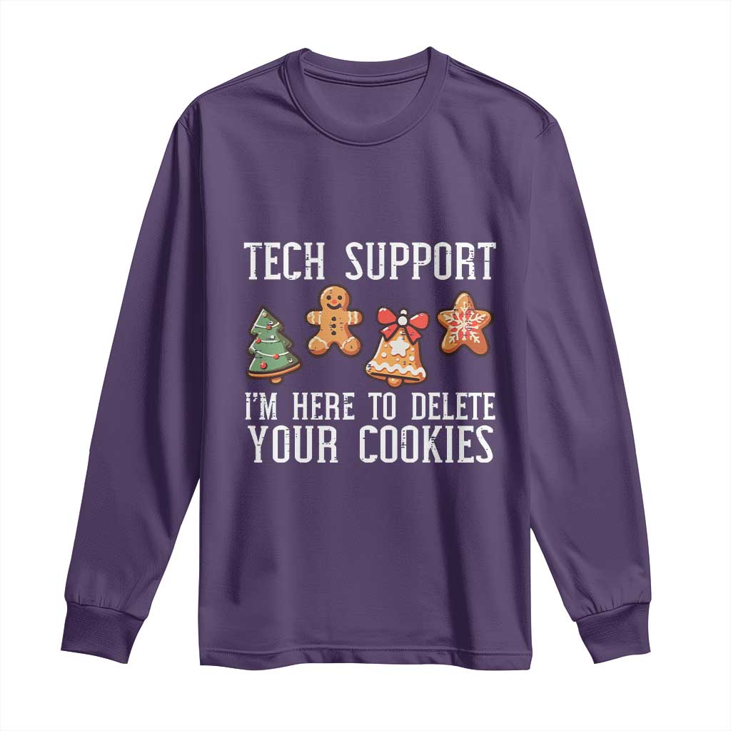 Funny Christmas Tech Support Long Sleeve Shirt Here To Delete Cookies Festive Xmas TS02 Purple Print Your Wear