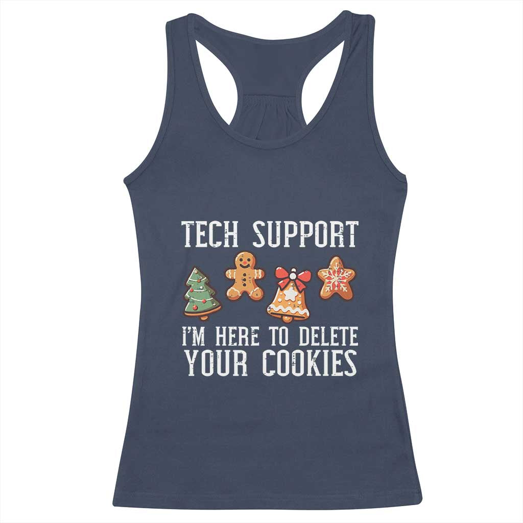 Funny Christmas Tech Support Racerback Tank Top Here To Delete Cookies Festive Xmas TS02 Navy Print Your Wear