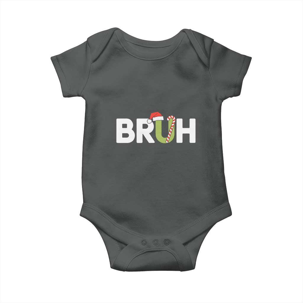 Funny Christmas Bruh Baby Onesie Candy Cane Santa Hat Festive Xmas Matching TS02 Dark Heather Print Your Wear