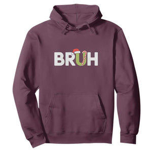 Funny Christmas Bruh Hoodie Candy Cane Santa Hat Festive Xmas Matching TS02 Maroon Print Your Wear
