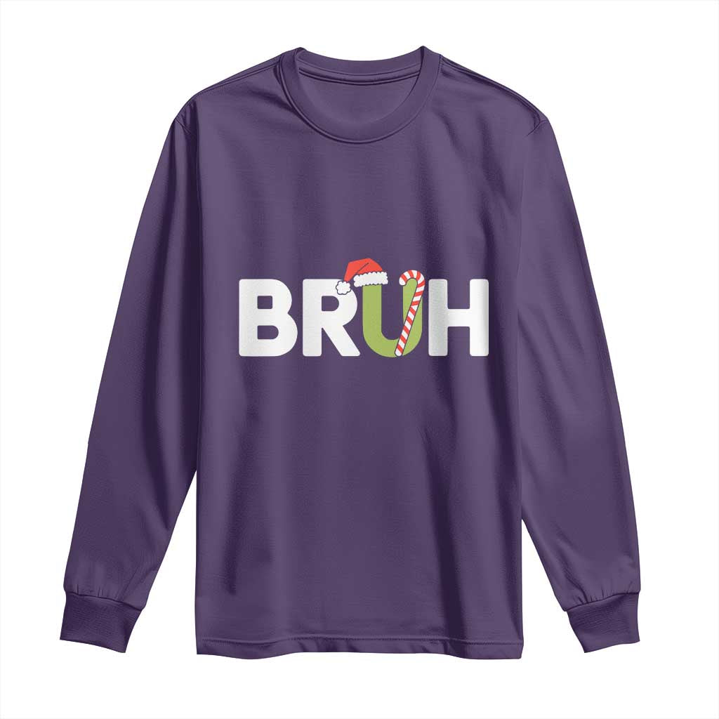 Funny Christmas Bruh Long Sleeve Shirt Candy Cane Santa Hat Festive Xmas Matching TS02 Purple Print Your Wear
