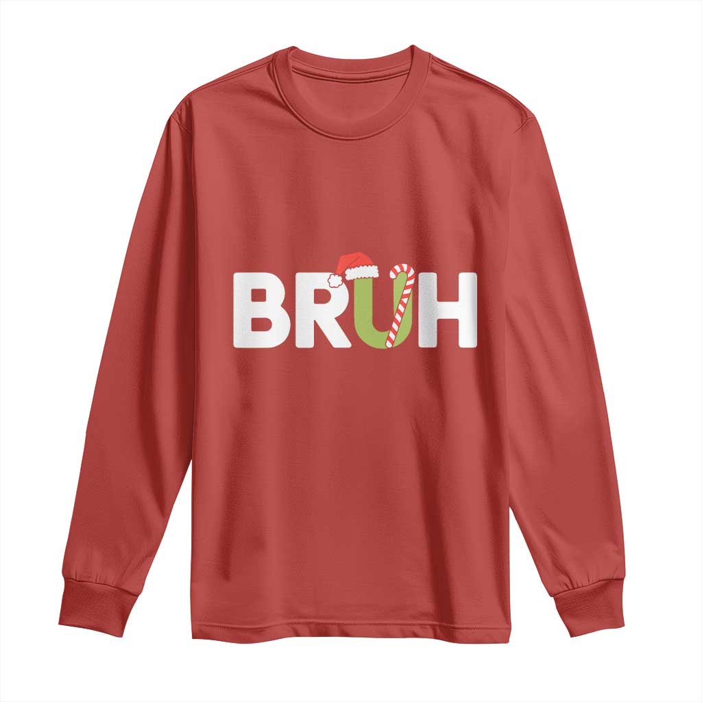 Funny Christmas Bruh Long Sleeve Shirt Candy Cane Santa Hat Festive Xmas Matching TS02 Red Print Your Wear