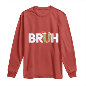 Funny Christmas Bruh Long Sleeve Shirt Candy Cane Santa Hat Festive Xmas Matching TS02 Red Print Your Wear