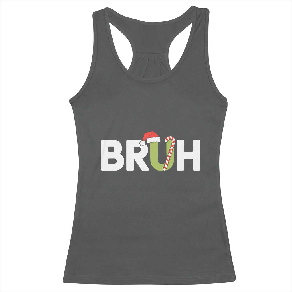 Funny Christmas Bruh Racerback Tank Top Candy Cane Santa Hat Festive Xmas Matching TS02 Dark Heather Print Your Wear