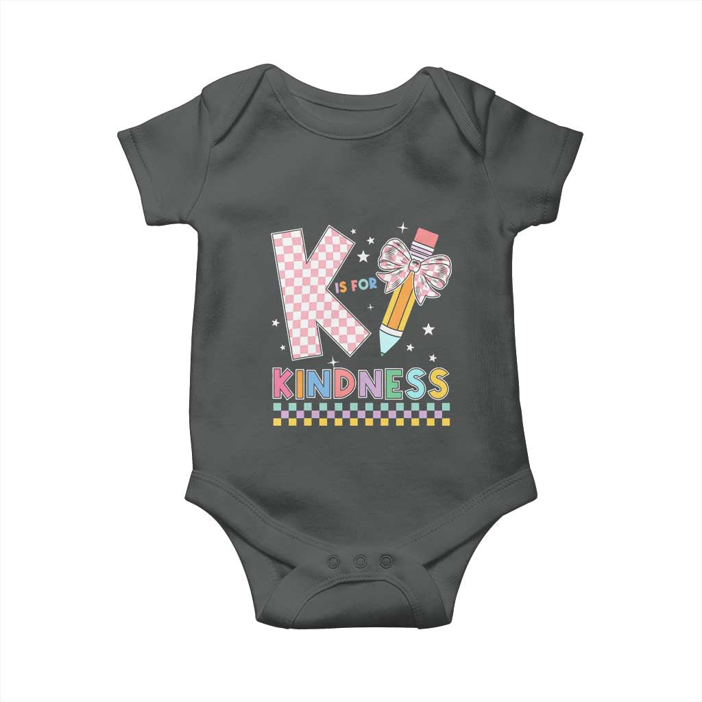 K Is For Kindness Baby Onesie Cute Pencil Bow Teacher Be Kind TS02 Dark Heather Print Your Wear