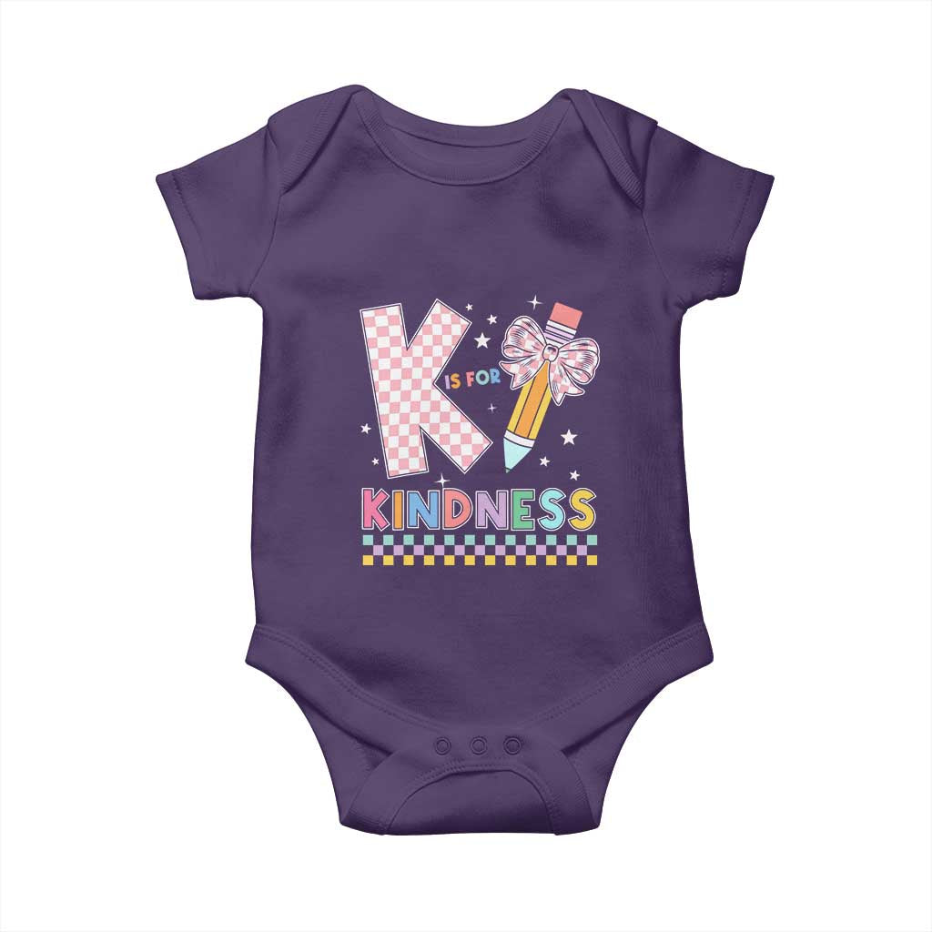 K Is For Kindness Baby Onesie Cute Pencil Bow Teacher Be Kind TS02 Purple Print Your Wear