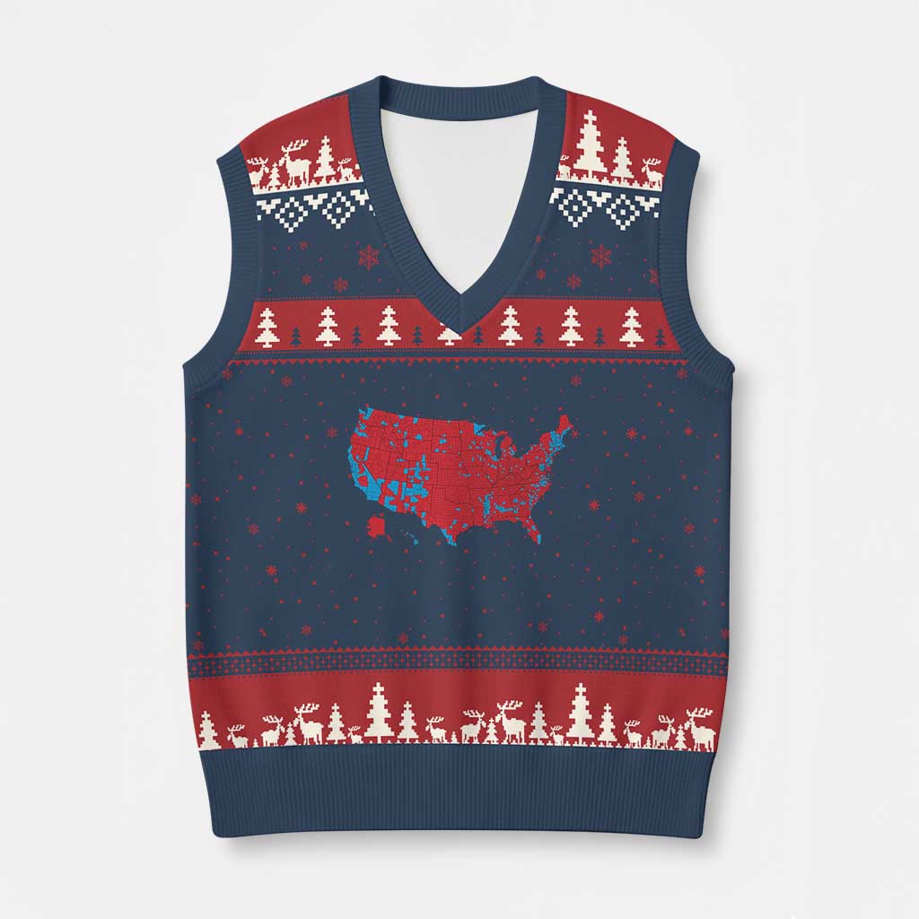 Red States US Map V-Neck Knit Sweater Vest Trump Won President Election 2024 TS02 Navy Red Print Your Wear