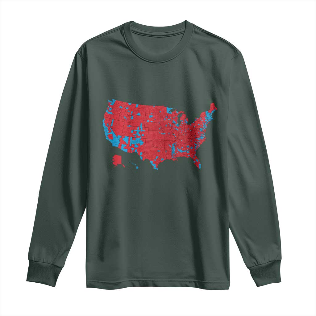 Red States US Map Long Sleeve Shirt Trump Won President Election 2024 TS02 Dark Forest Green Print Your Wear